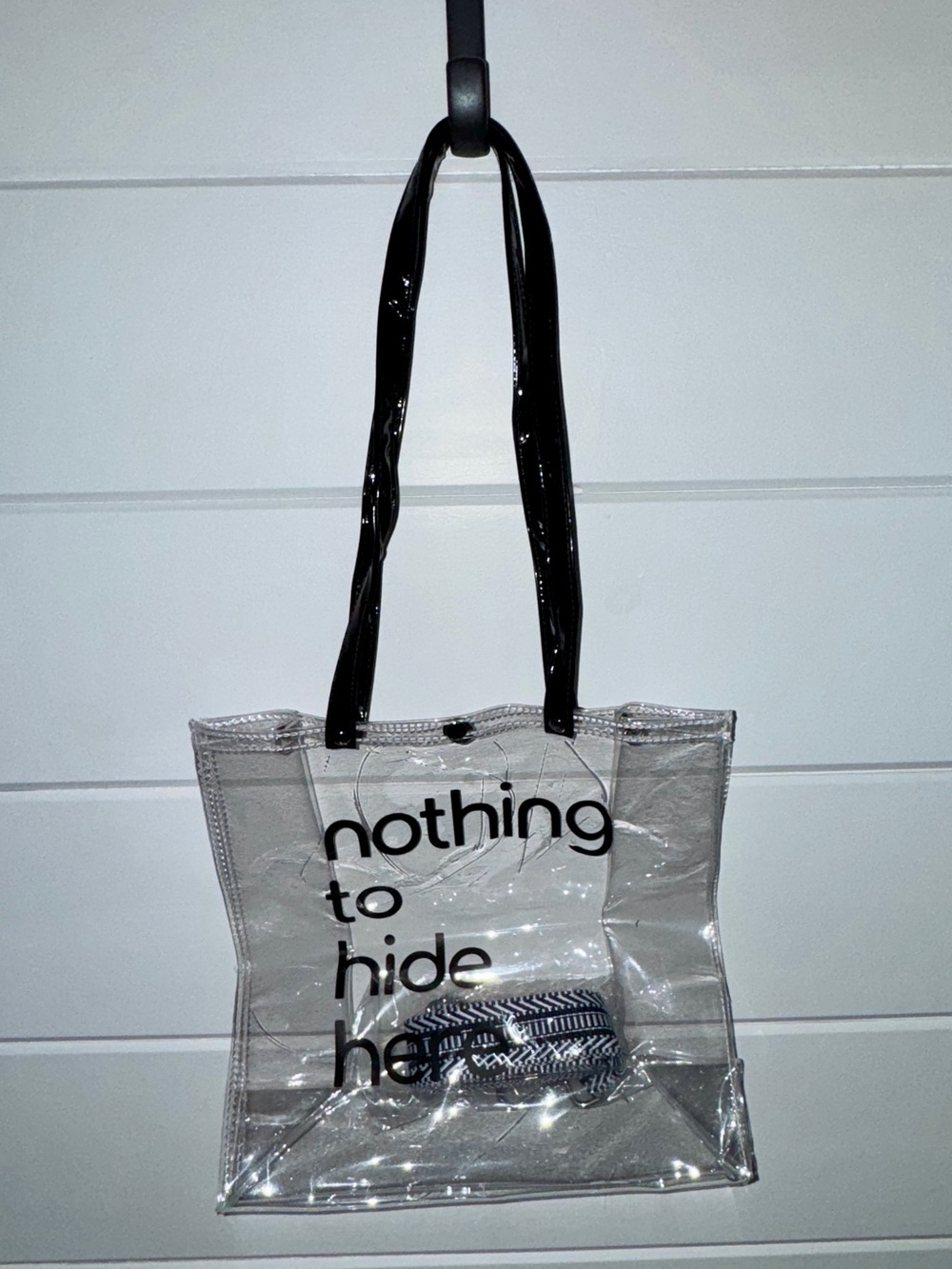 Clear PVC Tote Bag with Black Handles - 'Nothing to Hide'.